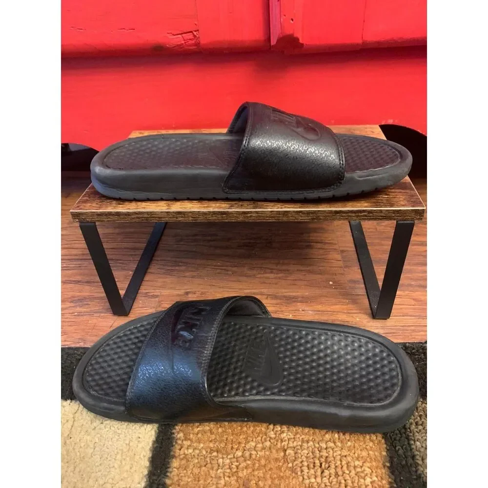 Nike Mens Size 8 Benassi Just Do It Black Slides Slip Ons Flip Flops Sandals EUC